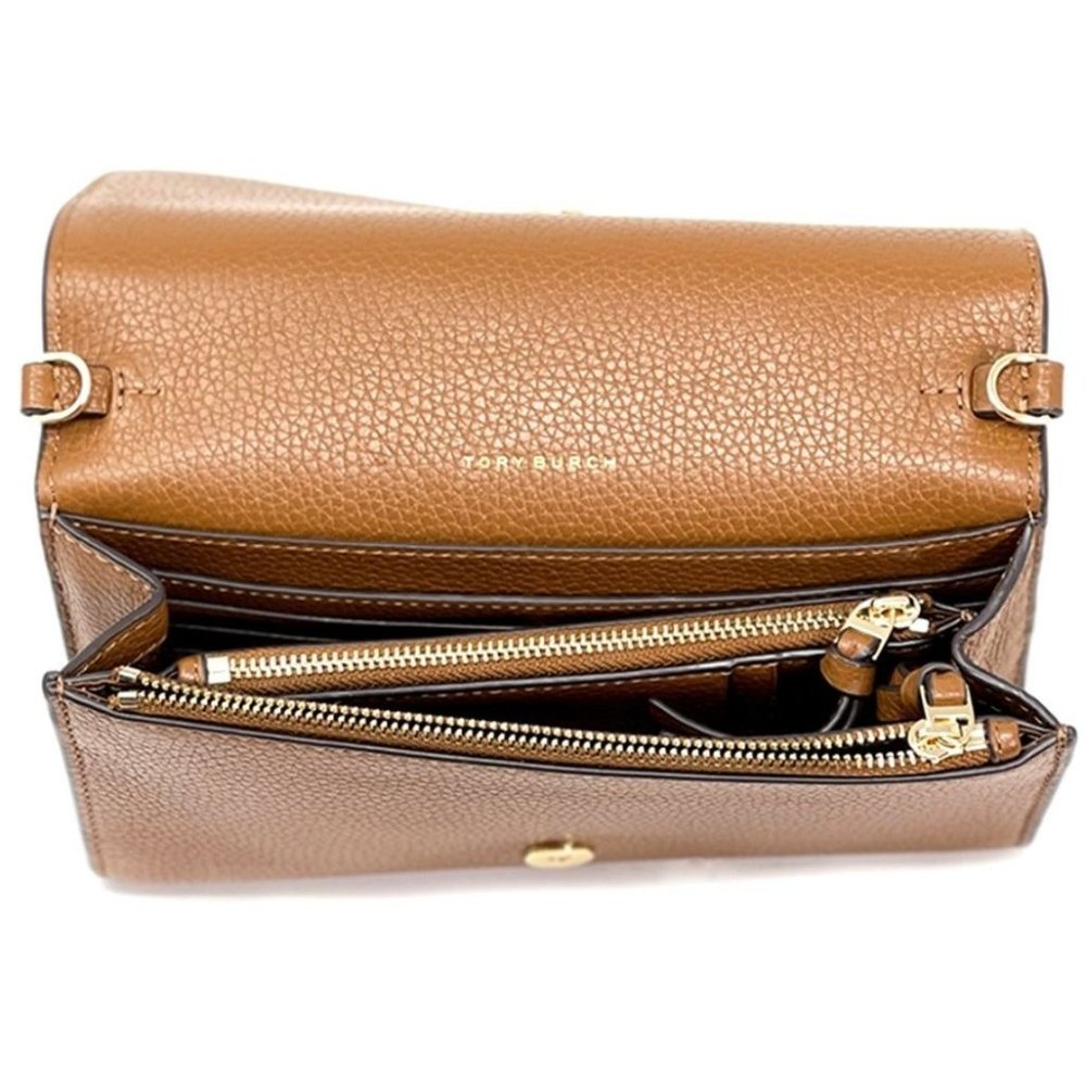NEW Tory Burch Thea Small Brown Flat Wallet Crossbody Bag Pebbled Leather 75029 - Picture 4 of 7